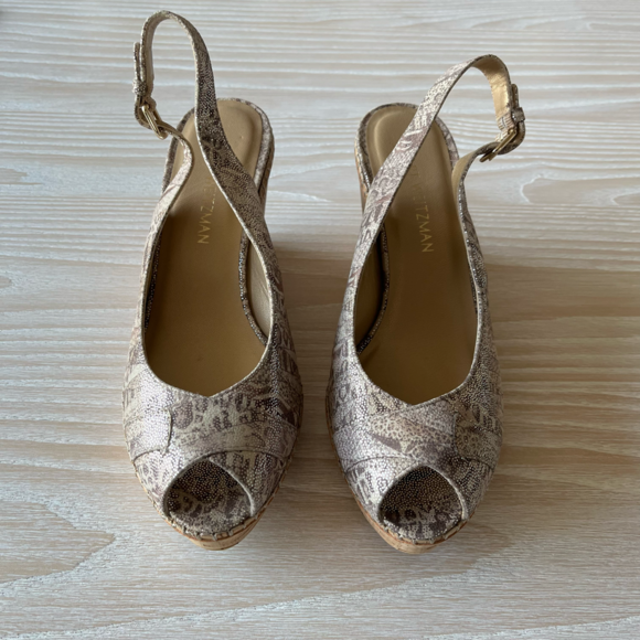 Stuart Weitzman sandal Jean slingback peep toe cork wedge size 9 NWOT - Picture 16 of 17